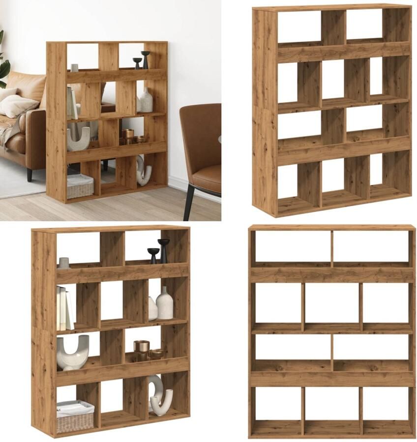 VidaXL Kamerscherm 100x33x125 5 cm bewerkt hout artisanaal eikenkleur Kamerscherm Kamerschermen Scheidingswand Kamerverdeler