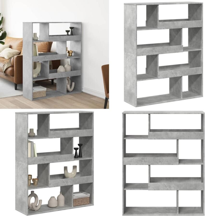 VidaXL kamerscherm 100x33x125 5 cm bewerkt hout betongrijs Kamerscherm Kamerschermen Scheidingswand Kamerverdeler