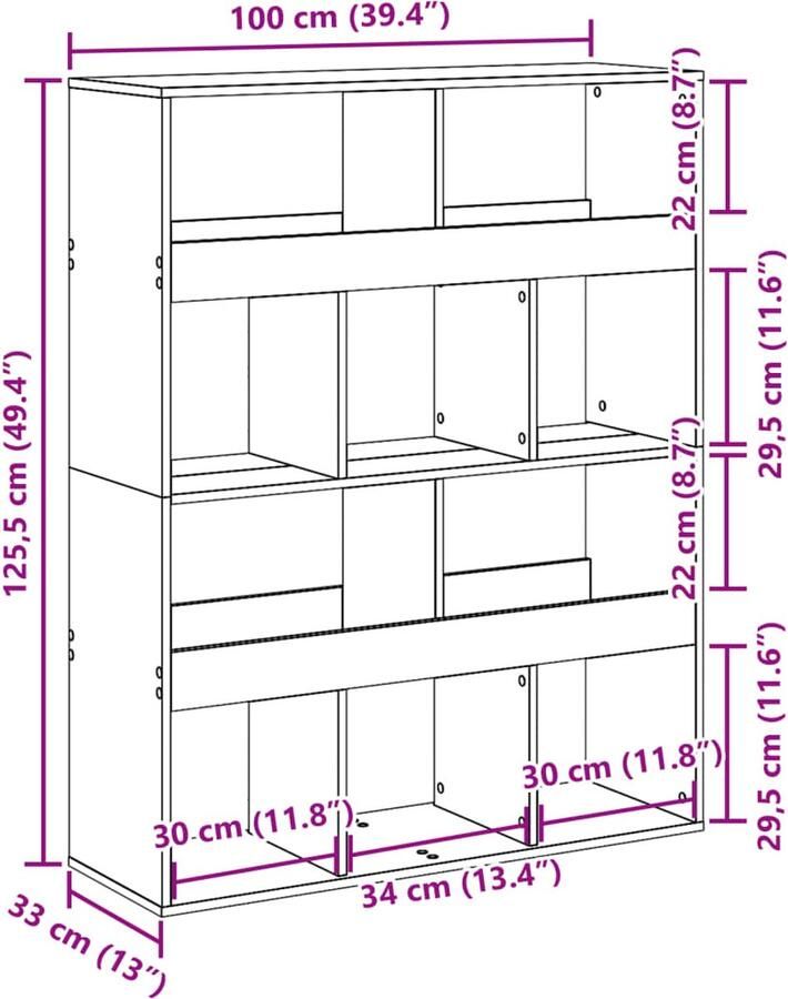VidaXL kamerscherm 100x33x125 5 cm bewerkt hout grijs sonoma eiken - Foto 2