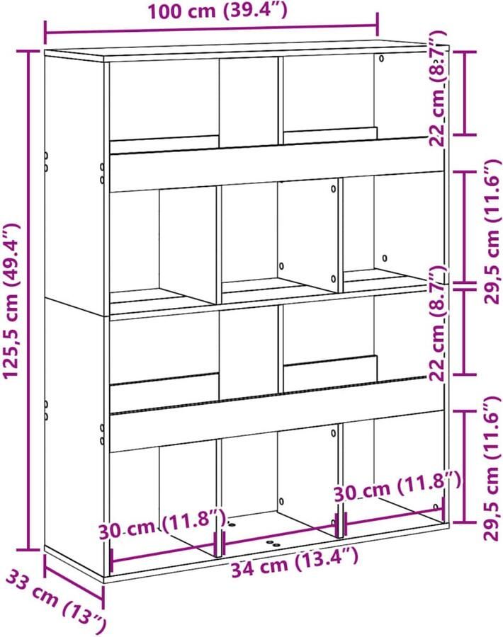 VidaXL Kamerscherm 100x33x125 5 cm bewerkt hout wit - Foto 3