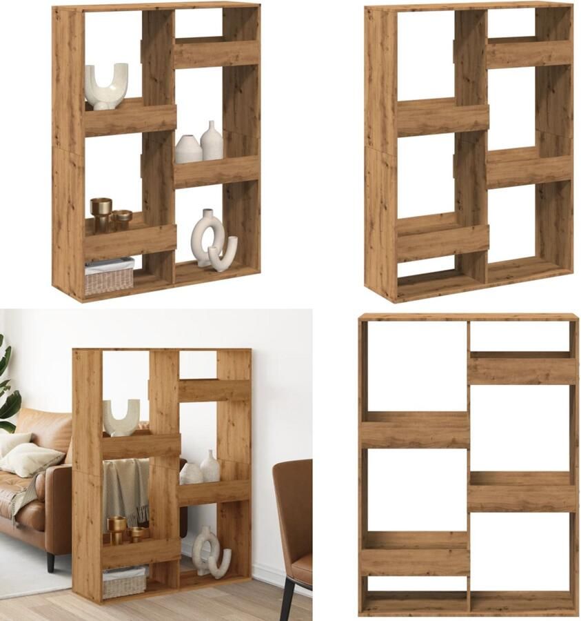 VidaXL Kamerscherm 100x33x135 cm bewerkt hout artisanaal eikenkleur Kamerscherm Kamerschermen Scheidingswand Kamerverdeler