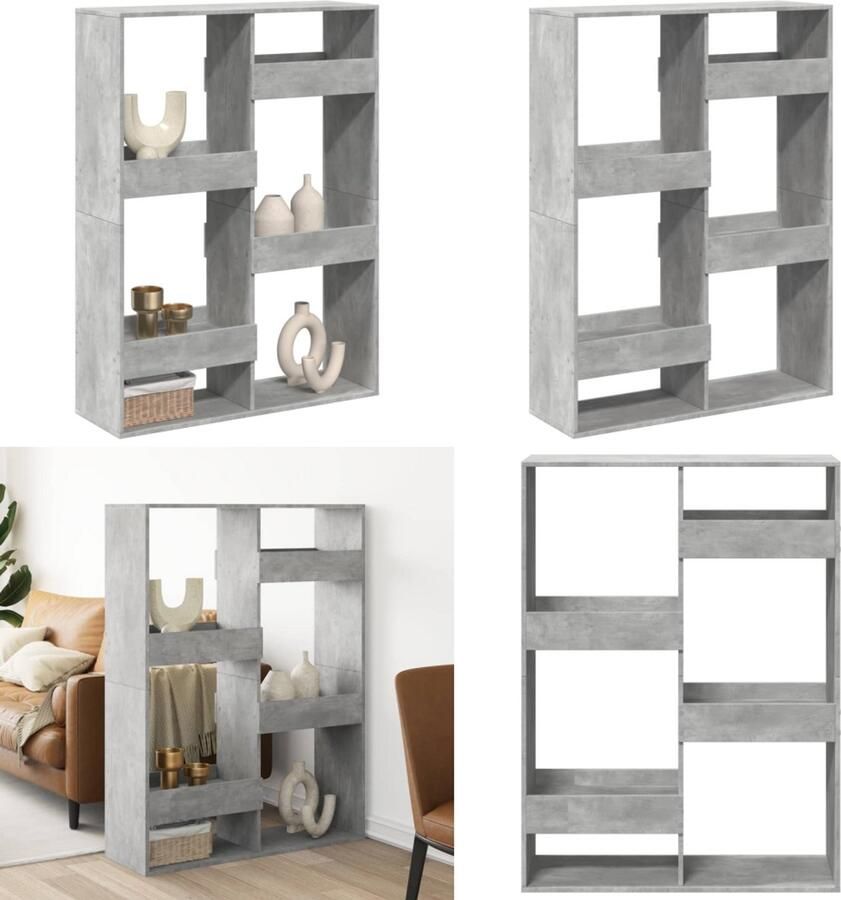 VidaXL Kamerscherm 100x33x135 cm bewerkt hout betongrijs Kamerscherm Kamerschermen Scheidingswand Kamerverdeler