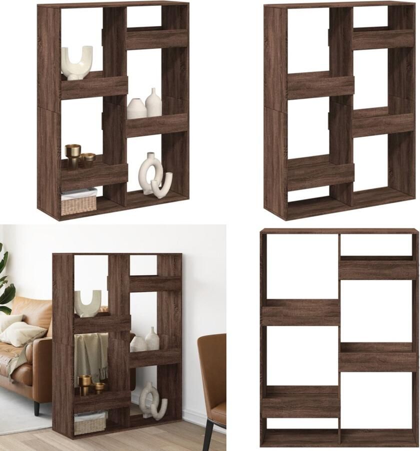 VidaXL Kamerscherm 100x33x135 cm bewerkt hout bruin eikenkleurig Kamerscherm Kamerschermen Scheidingswand Kamerverdeler