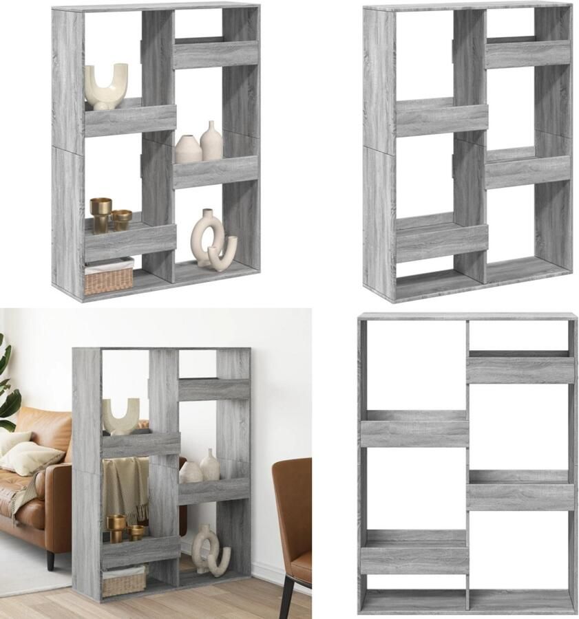 VidaXL kamerscherm 100x33x135 cm bewerkt hout grijs sonoma eiken Kamerscherm Kamerschermen Scheidingswand Kamerverdeler