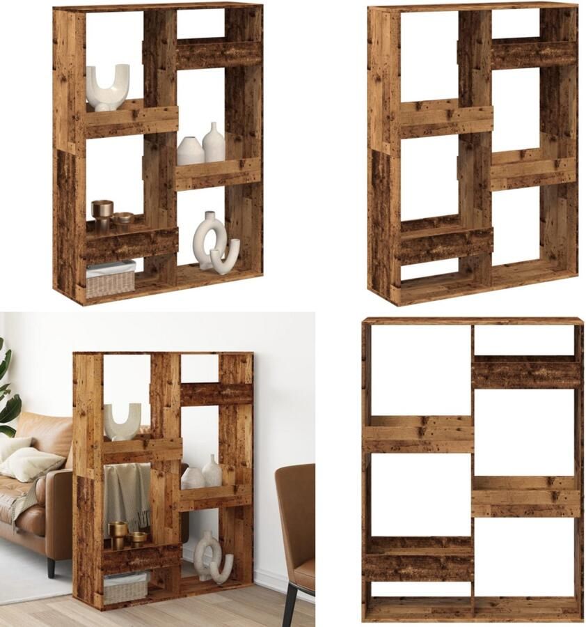 VidaXL Kamerscherm 100x33x135 cm bewerkt hout oud houtkleurig Kamerscherm Kamerschermen Scheidingswand Kamerverdeler