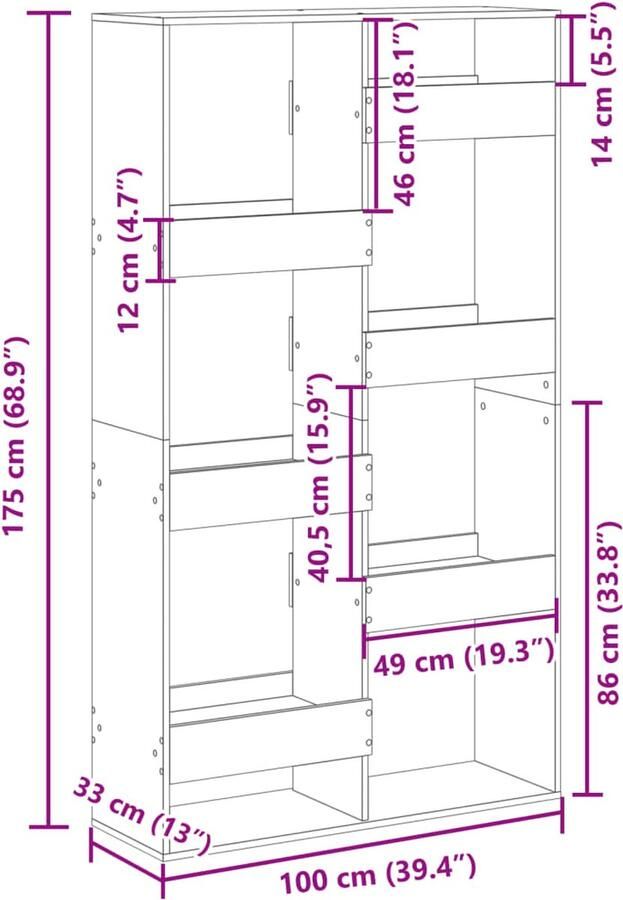 VidaXL Kamerscherm 100x33x175 cm bewerkt hout oud houtkleurig - Foto 2