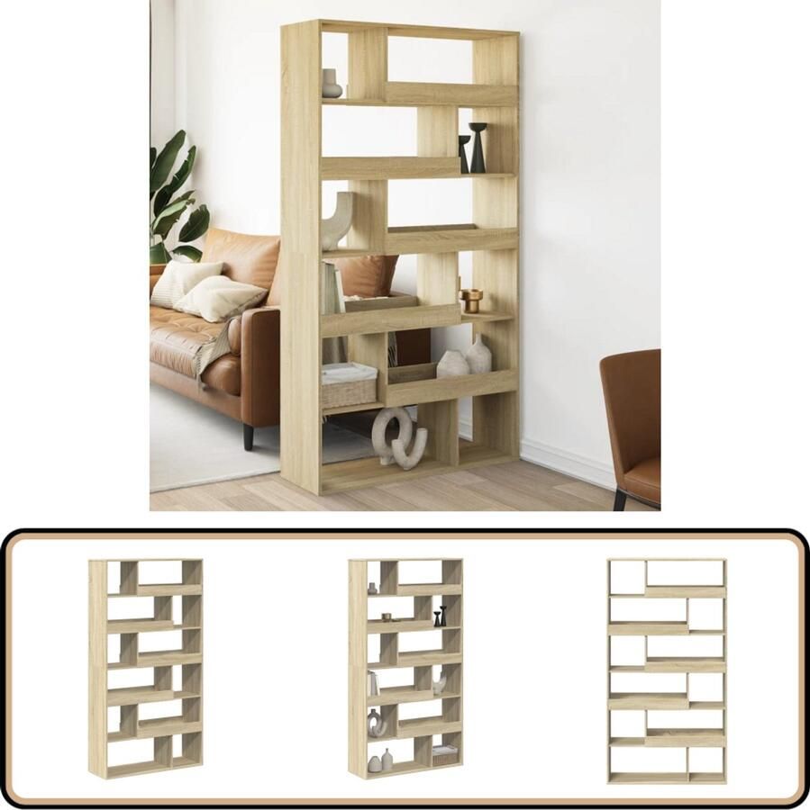 VidaXL Kamerscherm 12 Schappen Sonoma Eiken Kamerscherm Kamerschermen Scheidingswand Kamerverdeler