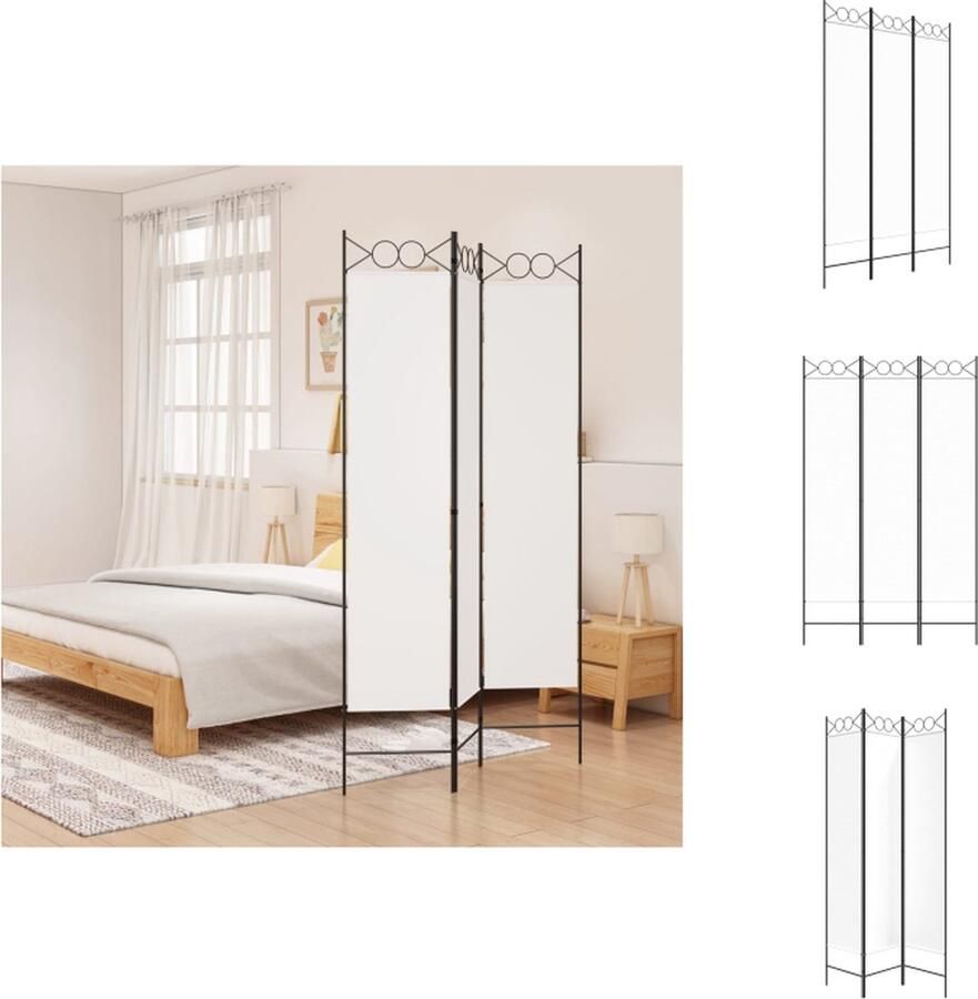 VidaXL Kamerscherm Kamerschermen Scheidingswand Ruimteverdeler Kamerscherm met 3 panelen 120x200 cm stof wit - Foto 2