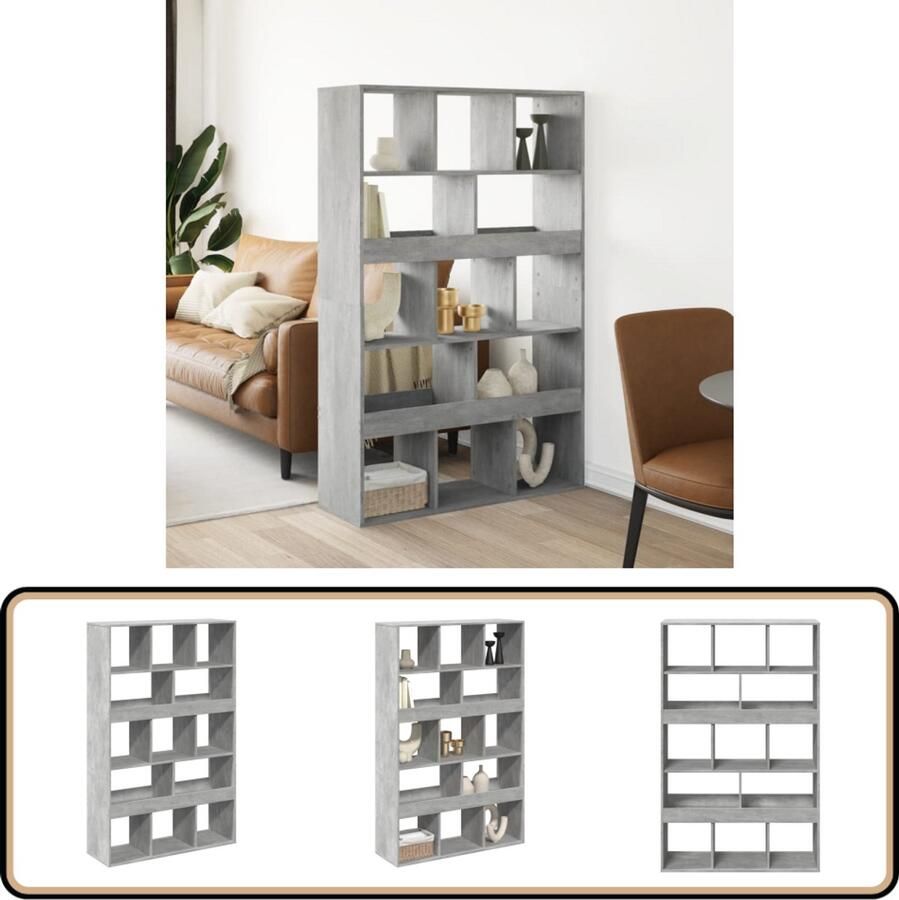 VidaXL Kamerscherm 13 schappen Betongrijs Hout Kamerscherm Kamerschermen Scheidingswand Kamerverdeler