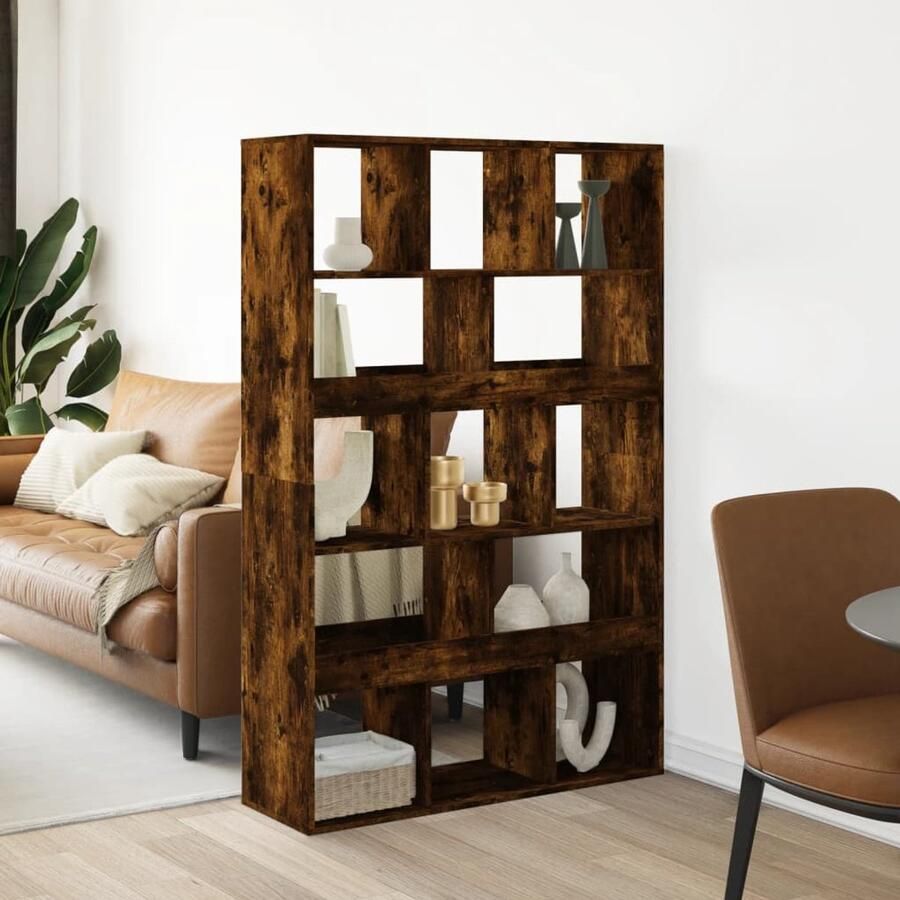 VidaXL Kamerscherm 13 schappen Gerookt eiken Kamerscherm Kamerschermen Scheidingswand Kamerverdeler