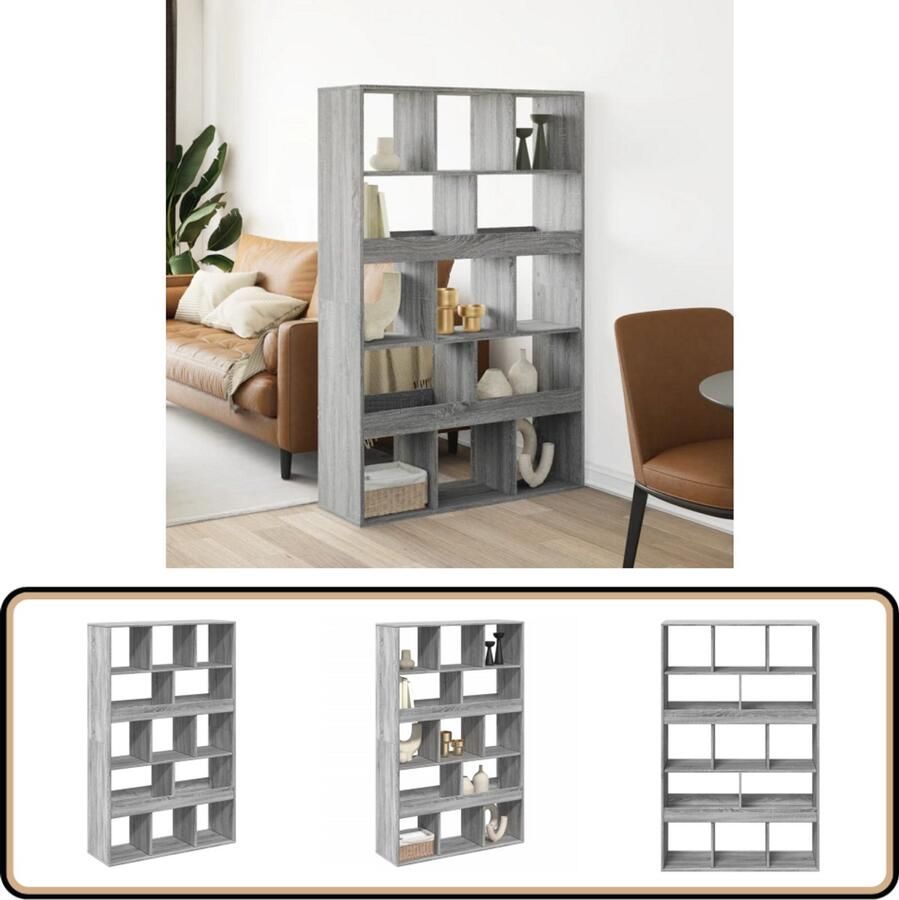 VidaXL Kamerscherm 13 schappen Grijs Sonoma Eiken Kamerscherm Kamerschermen Scheidingswand Kamerverdeler