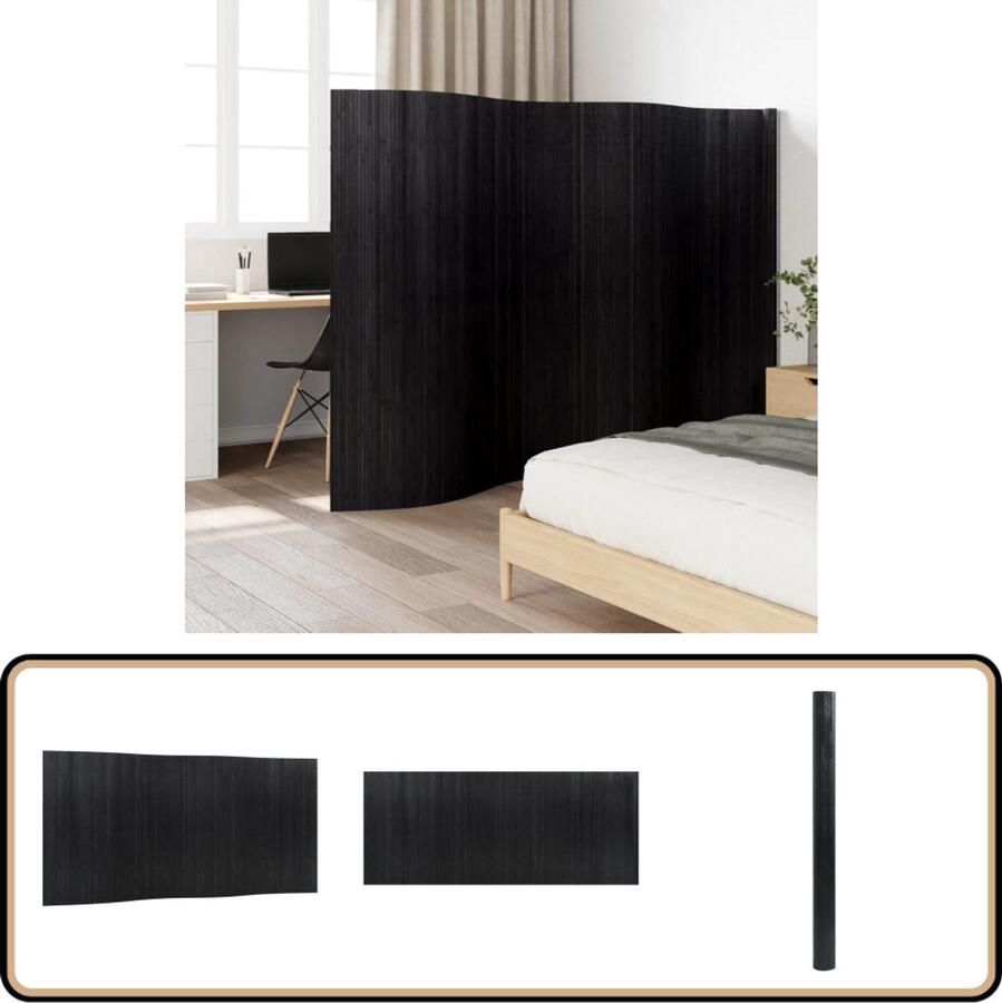 VidaXL Kamerscherm 165x400 cm Bamboe Zwart Kamerscherm Bamboe Scherm Privacy Screen Scheidingswand Interieurdecoratie Woonaccessoires Zwarte Decoratie