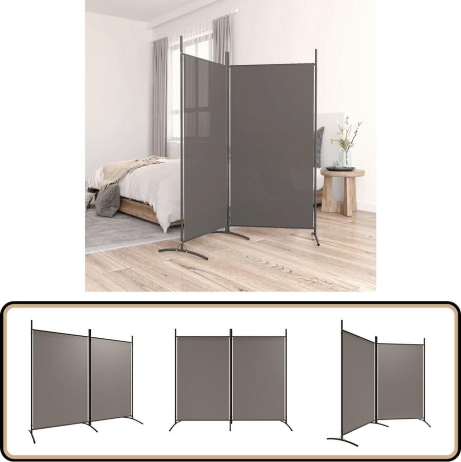 VidaXL Kamerscherm 2 panelen 175x180 cm Antraciet Kamerscherm Scheidingswand Privacy Stoffen Wand Interieurdecoratie Woonaccessoires Modern Design Inklapbaar