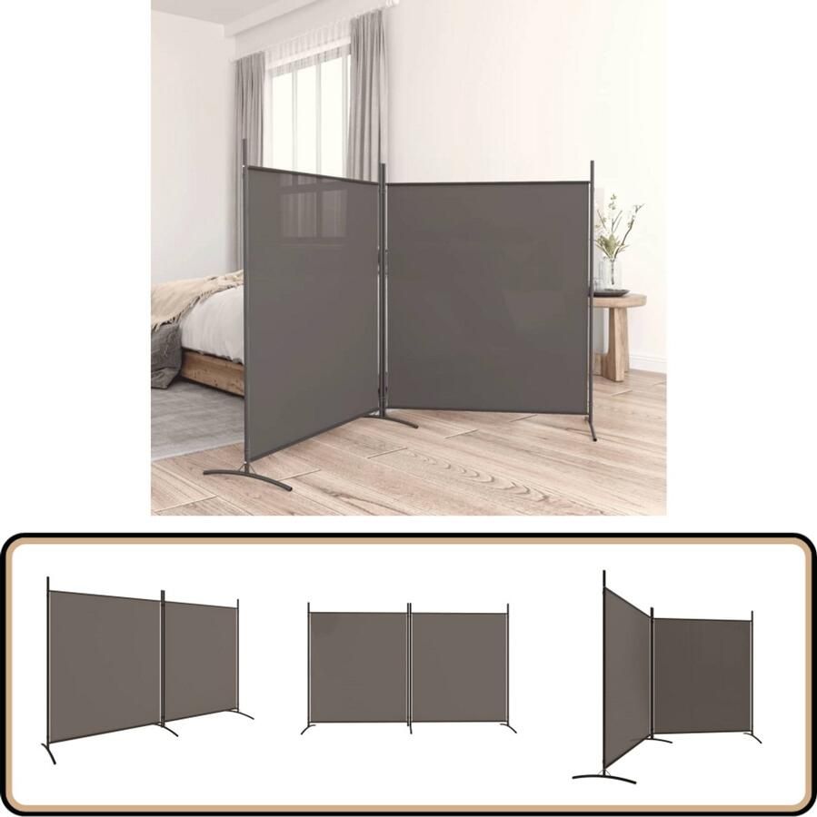 VidaXL Kamerscherm 2 Panelen Stof Antraciet Kamerscherm Scheidingswand Privacy Screen Wandafscheider Interieurdecoratie Stoffen Schermen