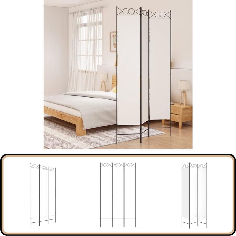VidaXL Kamerscherm 3 Panelen 120x220 cm Wit Kamerscherm Scheidingswand Privacy Woonaccessoires Stoffen Wand Modern Minimalistisch Multifunctioneel Flexibel Wit