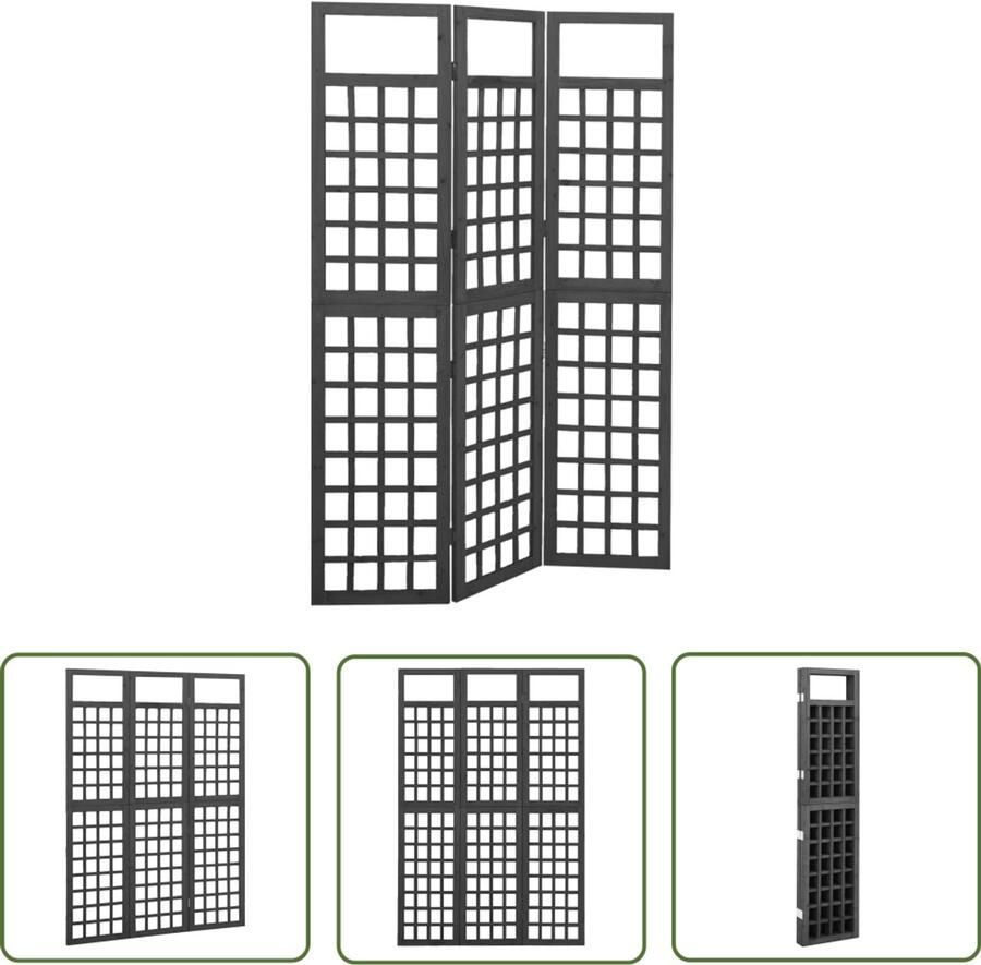 VidaXL Kamerscherm 3 panelen 121x180 cm Vurenhout Kamerscherm Vurenhout Zwarte Schermen Plantenrek Tuinscherm Terrasdecoratie Privacy Screen Indoor Plants Outdoor Decor Balkon Scheidingswand