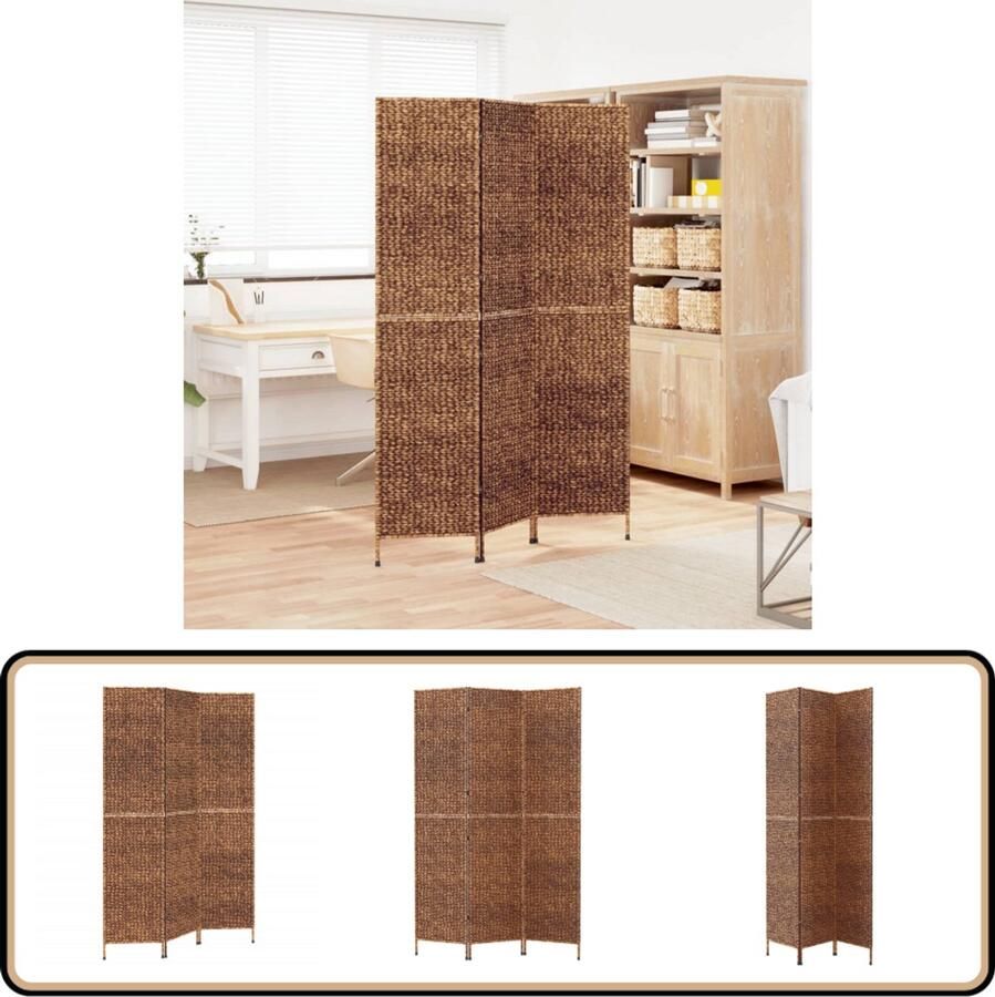 VidaXL Kamerscherm 3 panelen 122x180 cm bruin Kamerscherm Waterhyacint Landelijke Stijl Inklapbaar Bruine Kleur