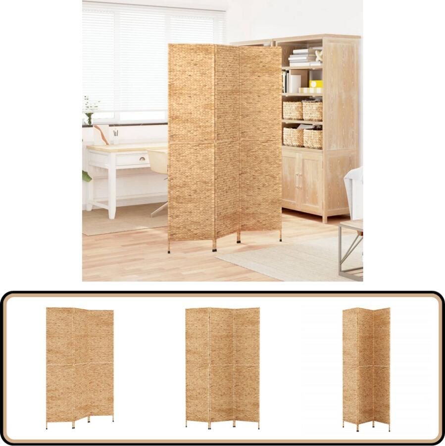 VidaXL Kamerscherm 3 Panelen 122x180 cm Waterhyacint Kamerscherm Watershyacinth Landelijk Privacy Screen Scheidingswand Vintage Houten Meubilair