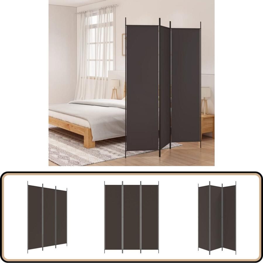 VidaXL Kamerscherm 3 panelen 150x200 cm Bruin Kamerscherm Scheidingswand Privacy Screen Interieurdecoratie Bruine Meubels