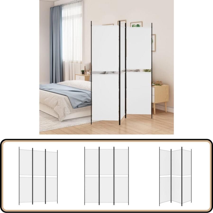 VidaXL Kamerscherm 3 Panelen 150x200 cm Wit Kamerscherm Scheidingswand Privacy Screen Wanddecoratie Woonaccessoires Interieurdesign Modern Design Witte Meubels