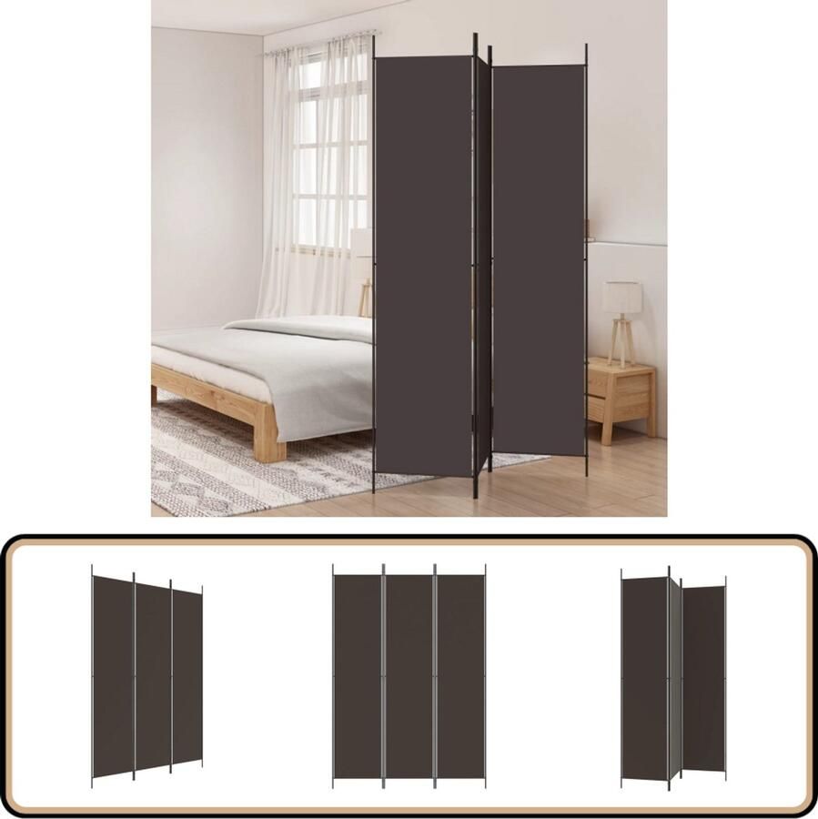 VidaXL Kamerscherm 3 panelen 150x220 cm Bruin Kamerscherm Scheidingswand Privacy Interieurdecoratie Woonaccessoires Stoffen Klem