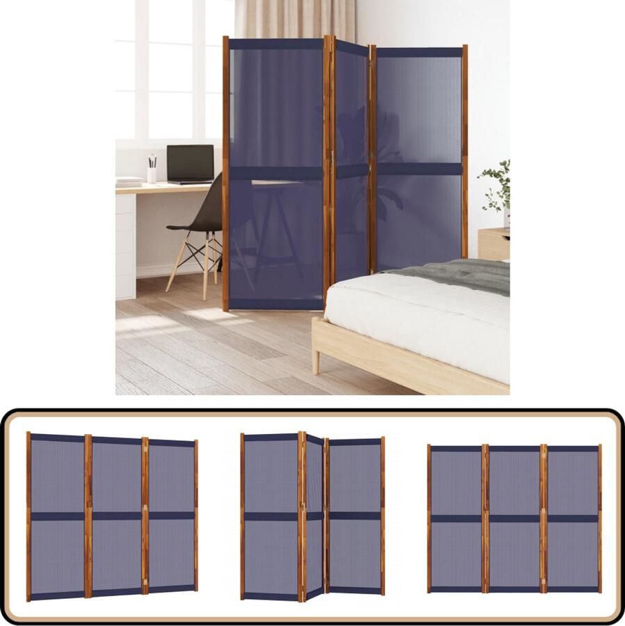 VidaXL Kamerscherm 3 panelen 210x180 cm Donkerblauw Kamerscherm Scheidingswand Privacy Scherm Interieurdecoratie Buitendecoratie