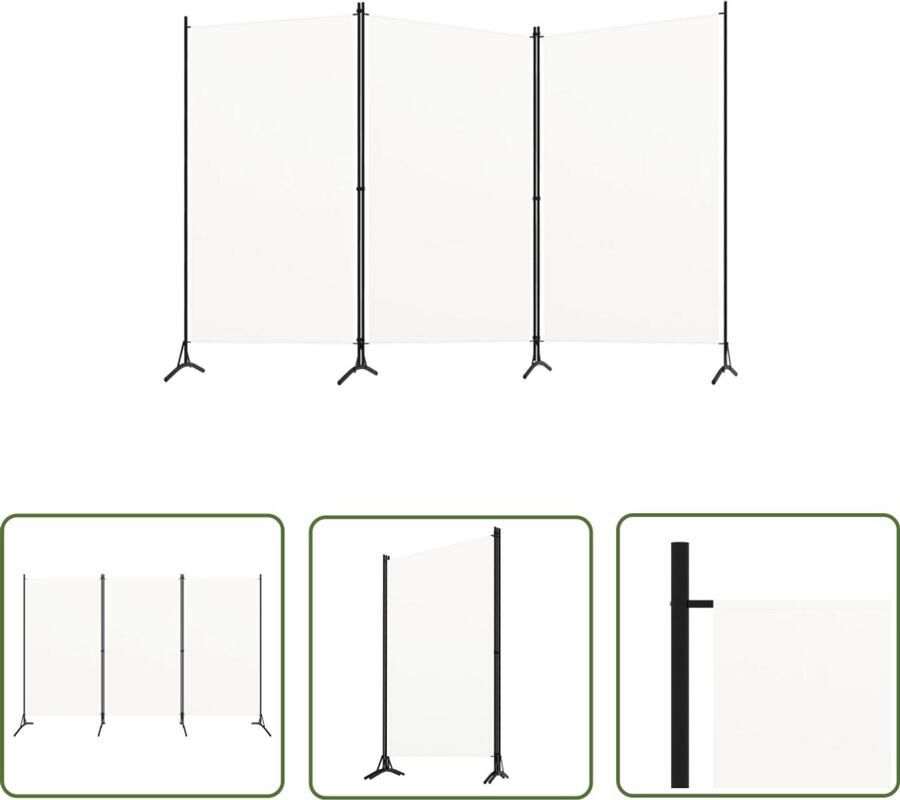 VidaXL Kamerscherm 3 panelen 260x180 cm Wit Kamerscherm Scheidingswand Ruimteverdeler Privacy Screen Interieurdecoratie Woonaccessoires Meubilair Modern Design Crèmewit Stof Ijzer Vouwbare Wand - Foto 2