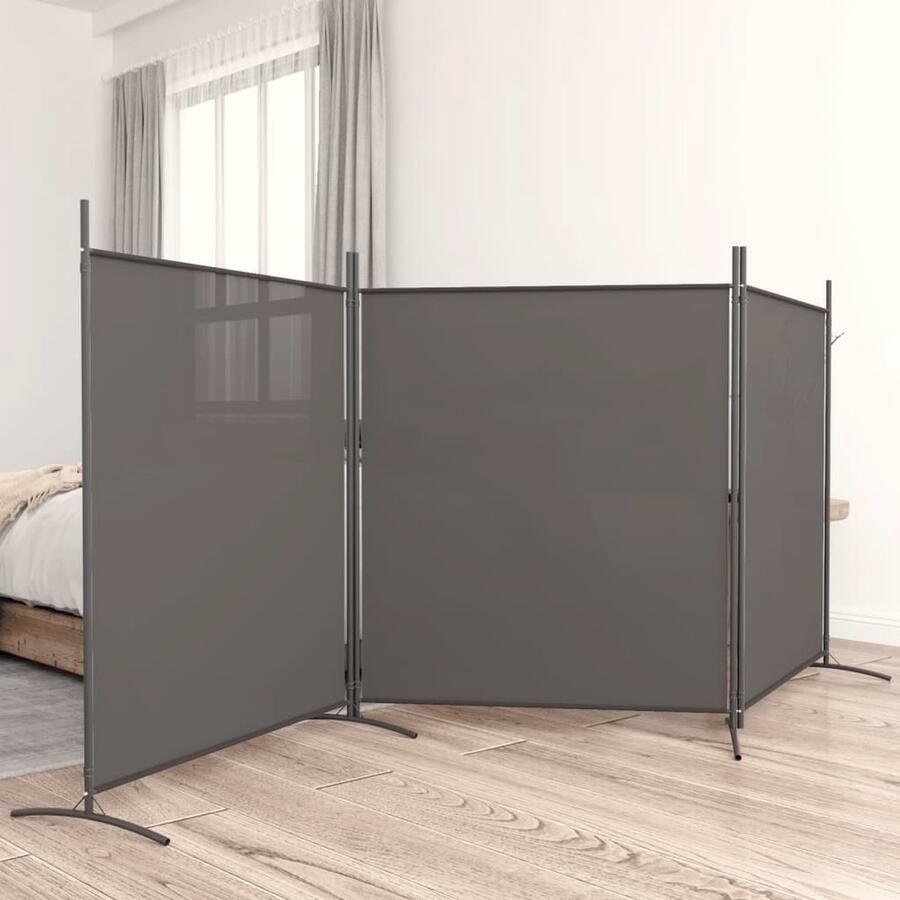 VidaXL Kamerscherm 3 Panelen 525x180 cm Antraciet Kamerscherm Privacy Screen Wandafscheider Stoffen Scherm Inklapbaar Scherm Design Meubilair Leefruimte Organiseren - Foto 2
