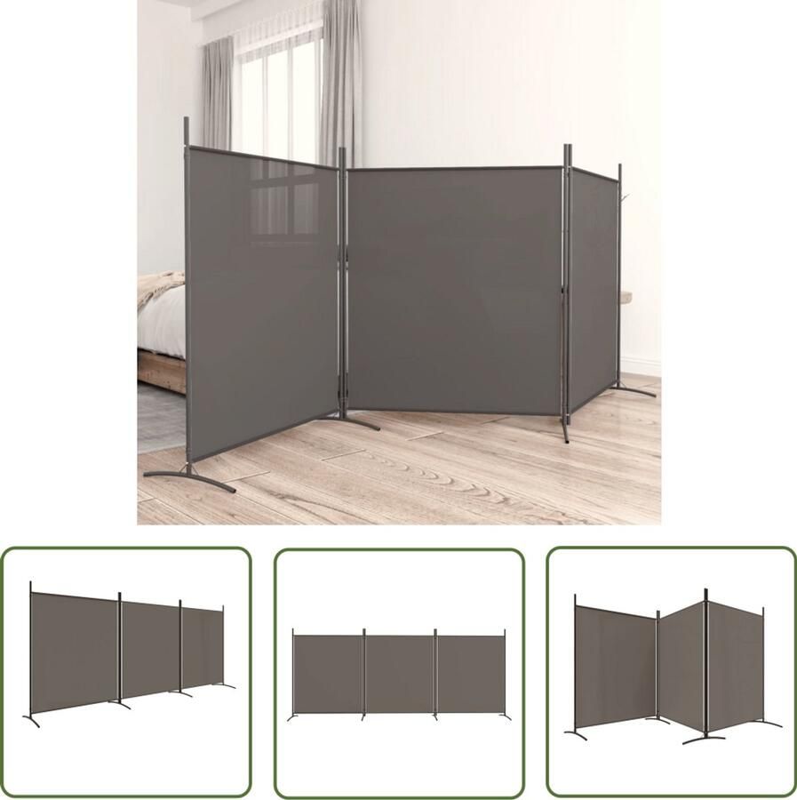 VidaXL Kamerscherm 3 Panelen 525x180 cm Antraciet Kamerscherm Privacy Screen Wandafscheider Stoffen Scherm Inklapbaar Scherm Design Meubilair Leefruimte Organiseren