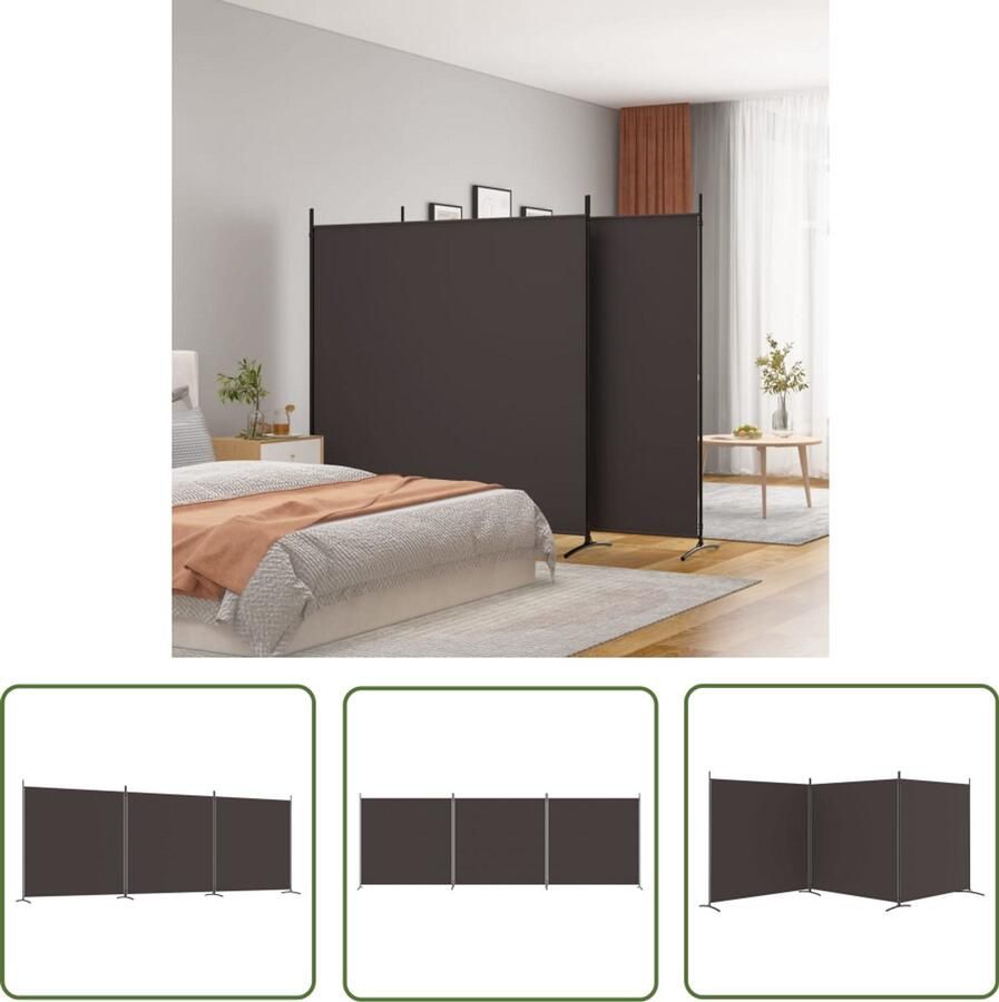 VidaXL Kamerscherm 3 panelen 525x180 cm Bruin Kamerscherm Scheidingswand Privacy Screen Stoffen Wand Bruine Kamerdecoratie