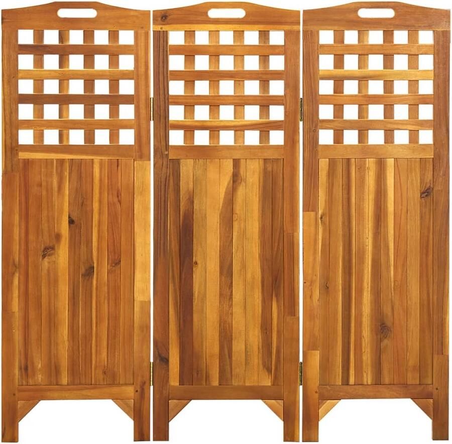 VidaXL Kamerscherm 3 panelen Acaciahout 121x120 cm Kamerscherm Houten Kamerscherm Acaciahout Inklapbare Scheidingswand Privacy Screen Interieurdecoratie Landelijke Stijl Buitenschildering Terras Decoratie - Foto 2