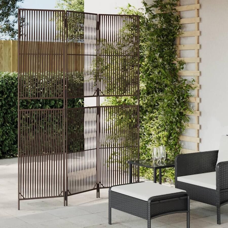 VidaXL Kamerscherm 3 panelen bruin poly rattan Kamerscherm Poly Rattan Scheidingswand Privacy Screen Indoor Divider - Foto 2