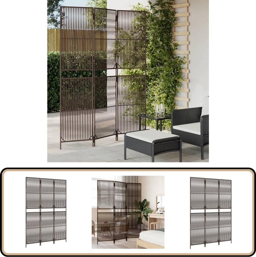 VidaXL Kamerscherm 3 panelen bruin poly rattan Kamerscherm Poly Rattan Scheidingswand Privacy Screen Indoor Divider