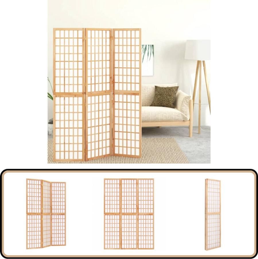 VidaXL Kamerscherm 3 Panelen Japanse Stijl 120x170cm Kamerscherm Japans Kamer Scherm Privacy Screen Scheidingswand Houten Schermen Room Divider Shoji Scherm Decoratief Scherm Japanse Stijl Vuren Hout Rijstpapier