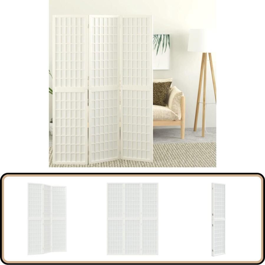 VidaXL Kamerscherm 3 Panelen Japanse stijl Wit Kamerscherm Japans Scherm Privacy Screen Scheidingswand Houten Scherm
