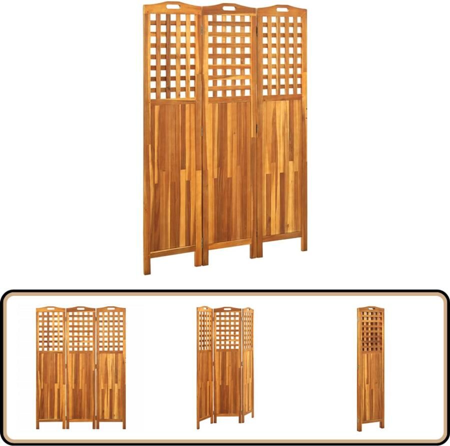 VidaXL Kamerscherm 3 panelen Massief acaciahout Kamerscherm Scheidingswand Scheidingswanden Ruimtescheider Ruimtescheiders Houten Schermen Acacia Hout
