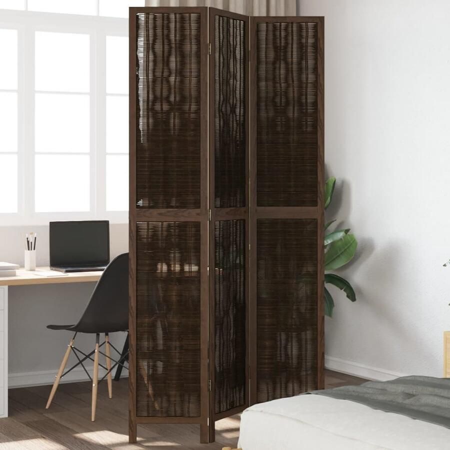 VidaXL Kamerscherm 3 panelen Massief hout Donkerbruin Kamerscherm Privacy Scherm Scheiding Wand Interieurdecoratie Bruine Meubels Houten Kameraccessoires Paulownia Hout - Foto 2