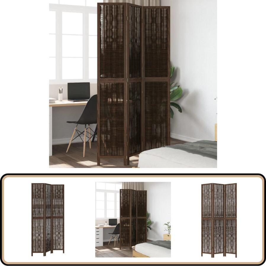 VidaXL Kamerscherm 3 panelen Massief hout Donkerbruin Kamerscherm Privacy Scherm Scheiding Wand Interieurdecoratie Bruine Meubels Houten Kameraccessoires Paulownia Hout