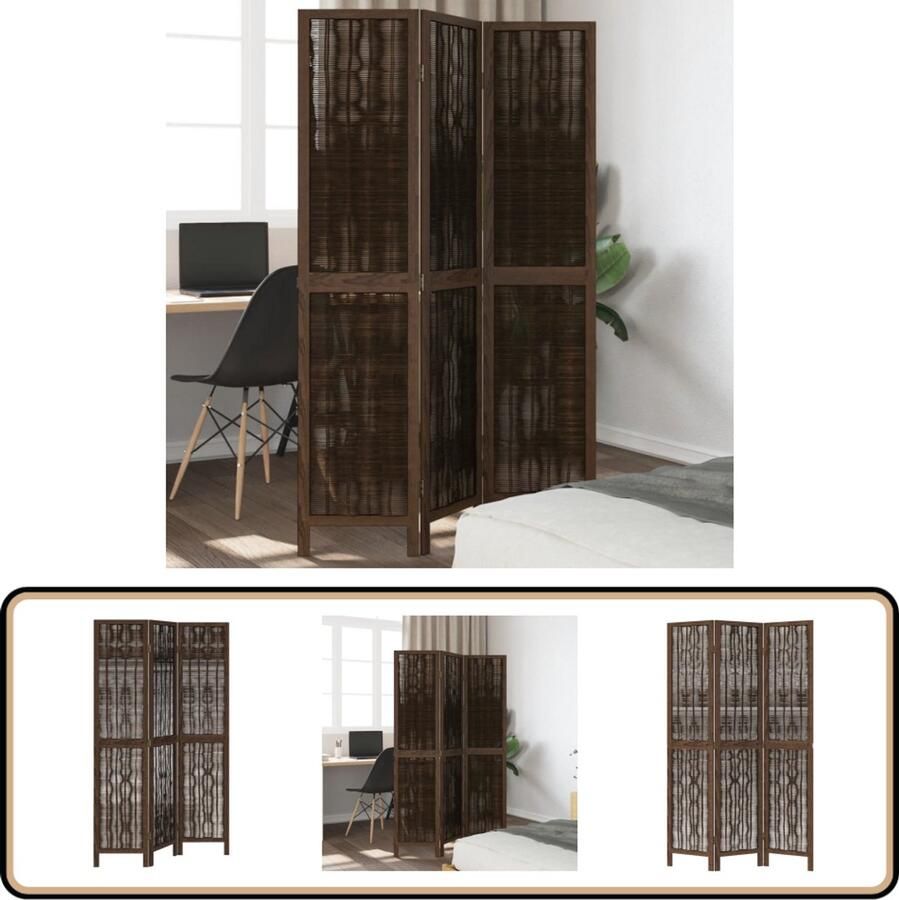 VidaXL Kamerscherm 3 panelen Massief Paulowniahout Kamerscherm Privacy Scherm Scheiding Wand Houten Kamersscherm Paulownia Hout Bruine Kamersscherm