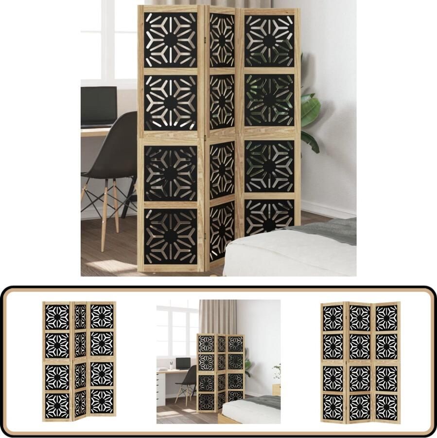 VidaXL Kamerscherm 3 panelen Paulowniahout Zwart Kamerscherm Scheidingswand Privacy Scherm Houten Kamersscherm Paulowniahout