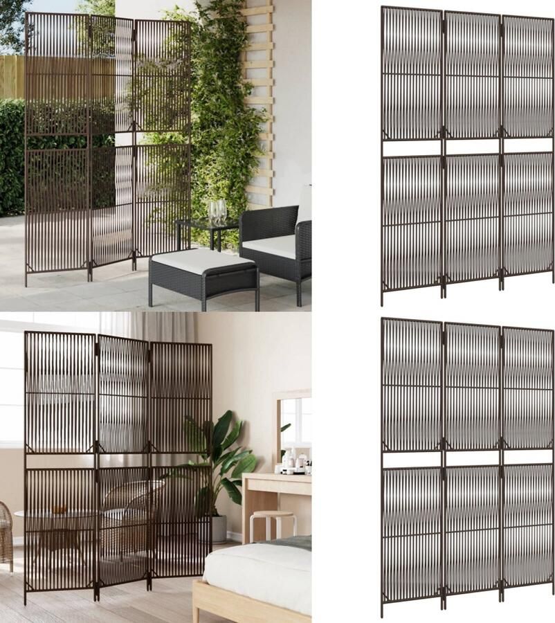 VidaXL Kamerscherm 3 panelen poly rattan bruin Kamerscherm Kamerschermen Privacy Scherm Privacyscherm