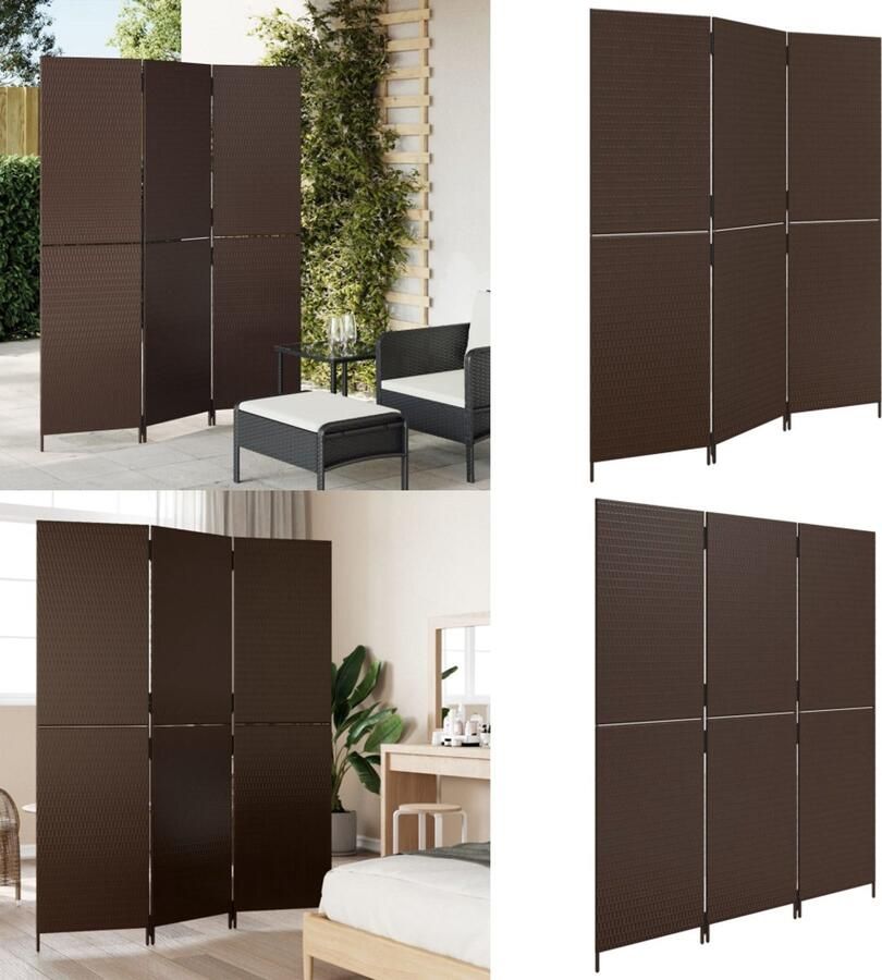VidaXL Kamerscherm 3 panelen poly rattan bruin Kamerscherm Kamerschermen Privacy Scherm Privacyscherm