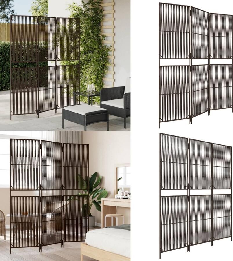 VidaXL Kamerscherm 3 panelen poly rattan bruin Kamerscherm Kamerschermen Privacy Scherm Privacyscherm - Foto 2