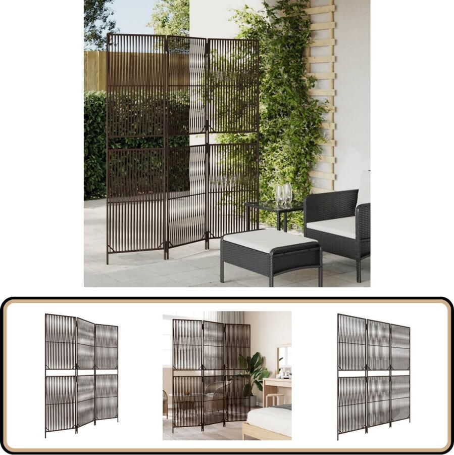 VidaXL Kamerscherm 3 panelen Poly Rattan Bruin Kamerscherm Poly Rattan Scheidingswand Privacy Screen Bruine Meubels Woonaccessoires