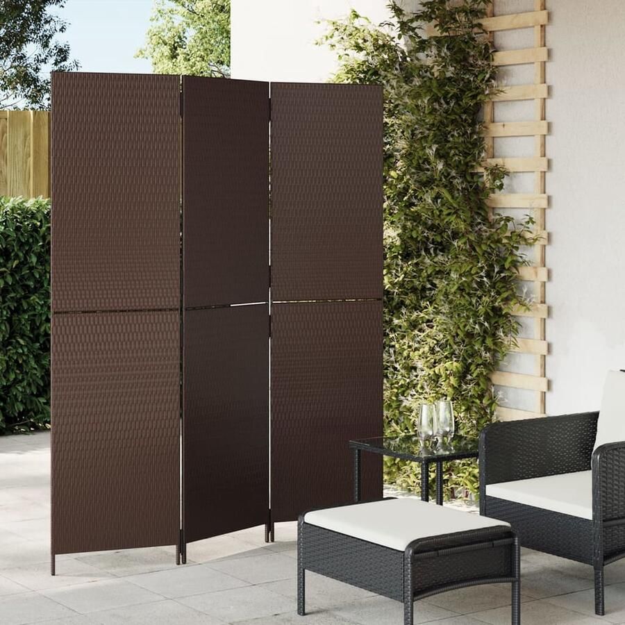 VidaXL Kamerscherm 3 panelen Poly Rattan Bruin Kamerscherm Privacy Scherm Scheidingswand Poly Rattan Bruine Kamerdecoratie Interieur Decoratie Woonaccessoires - Foto 2
