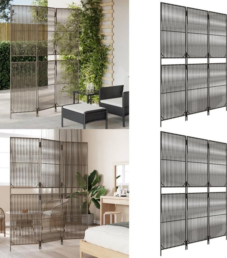 VidaXL Kamerscherm 3 panelen poly rattan grijs Kamerscherm Kamerschermen Privacy Scherm Privacyscherm