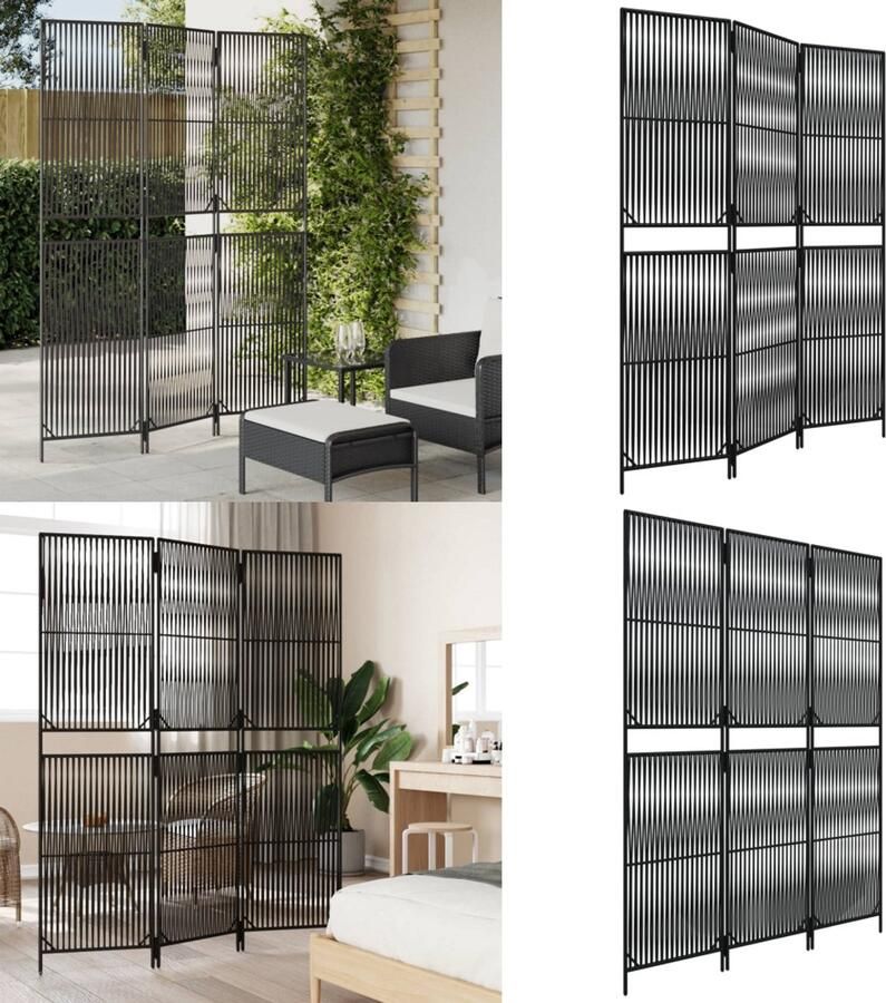 VidaXL Kamerscherm 3 panelen poly rattan zwart Kamerscherm Kamerschermen Privacy Scherm Privacyscherm