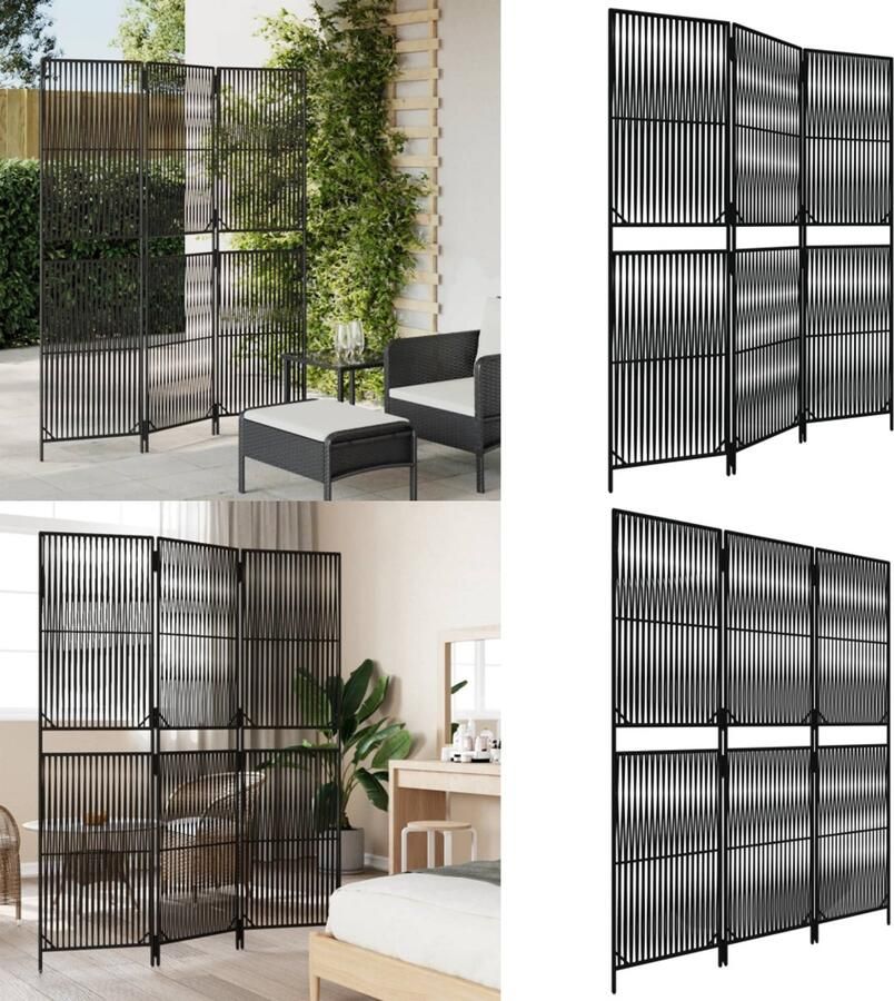 VidaXL Kamerscherm 3 panelen poly rattan zwart Kamerscherm Kamerschermen Privacy Scherm Privacyscherm