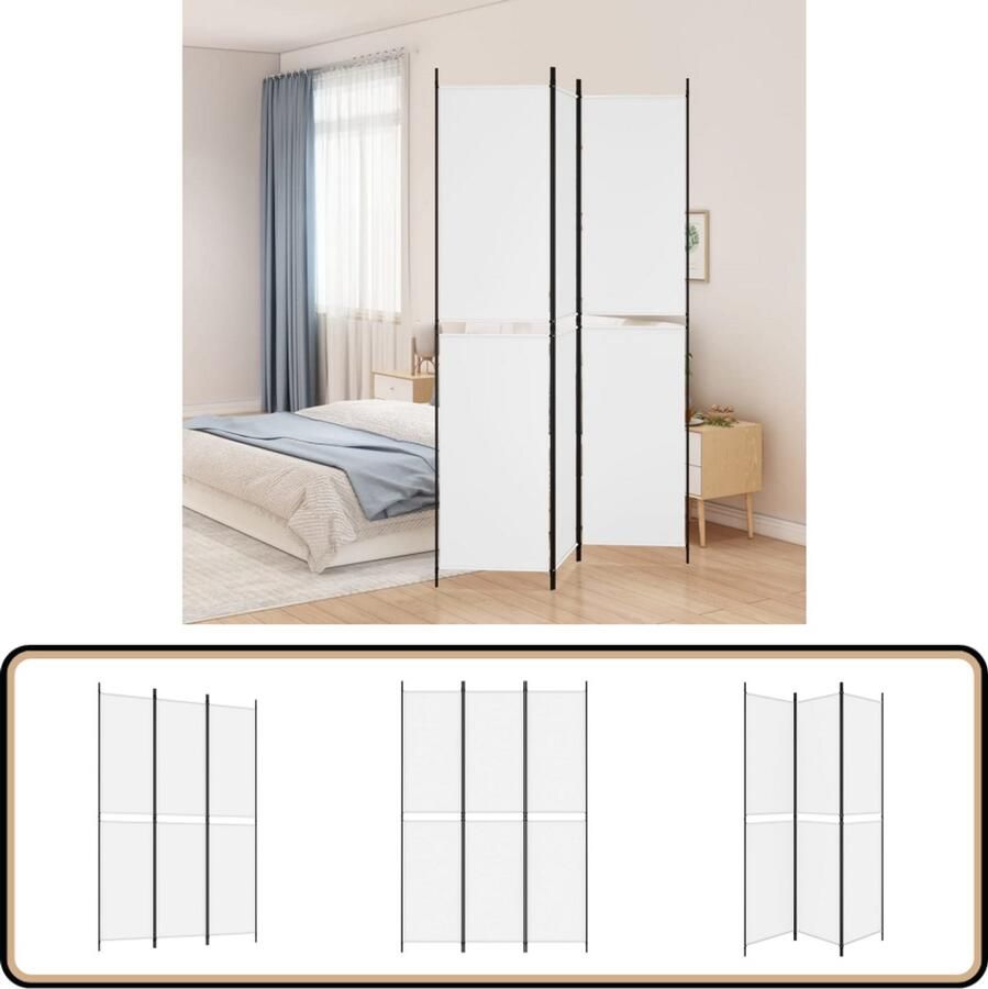 VidaXL Kamerscherm 3 panelen Wit 150x220 cm Kamerscherm Wandafscheider Privacy Screen Stoffen Scherm Wit Scherm Multifunctionele Room Divider