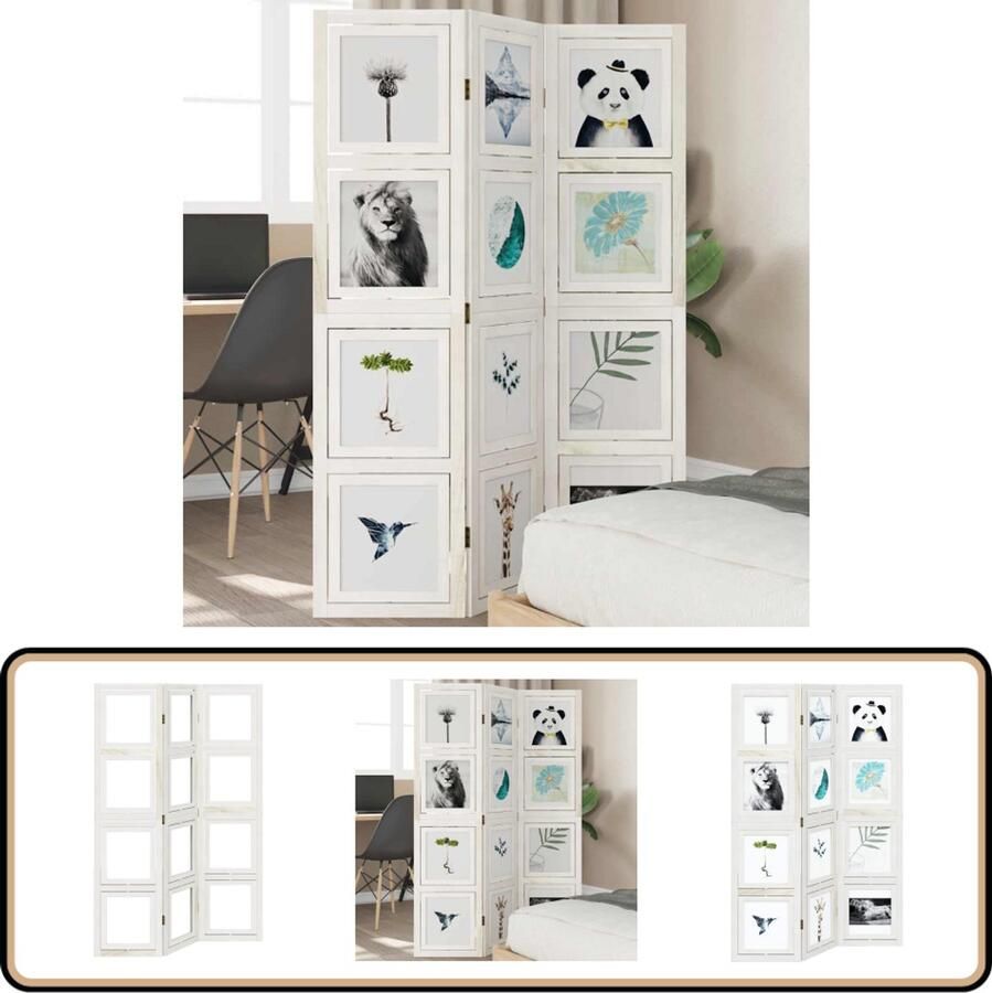VidaXL Kamerscherm 3 panelen Wit Massief hout Kamerscherm Paulownia Hout Wandafscheiding Privacy Screen Houten Schermpaneel